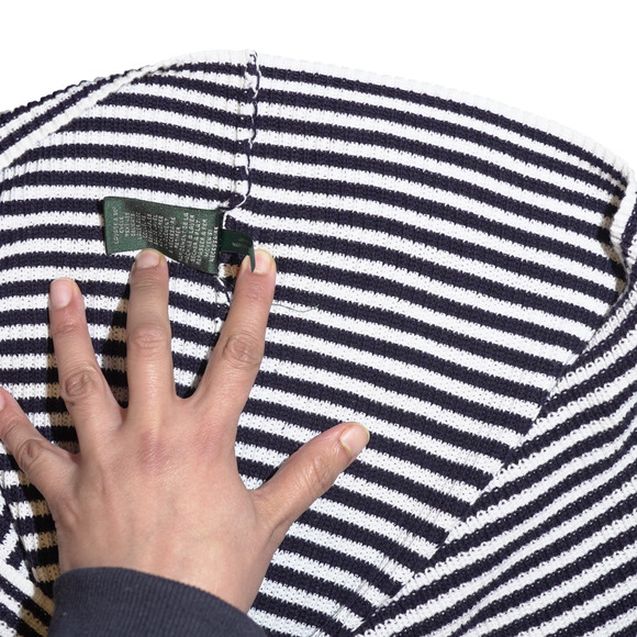 Lauren Ralph Lauren Navy White Striped Cotton Sweater Sz XL Nautical Preppy EUC - Picture 12 of 13